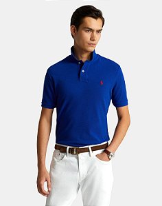 Camisa Polo Ralph Lauren Custom Slim Fit Red Icon Azul