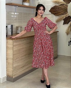 Vestido Midi Tule Floral Mangas
