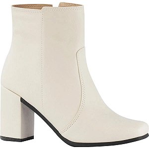 Bota Feminina Bico Quadrado Lumiss Salto Alto Grosso Coturno Cano Médio Confortável Zíper Off White