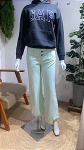 Calça Sarja Wide Leg Forever 21 Verde Menta com Botões Expostos