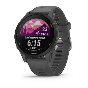 Relógio Smartwatch e Monitor Cardíaco de Pulso e GPS Garmin Forerunner 255 - Cinza.