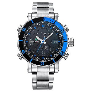 Relógio Masculino Weide AnaDigi WH5203 – Prata e Azul