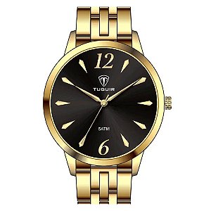 Kit Relógio Feminino Tuguir Analógico TG141 – Dourado e Preto com colar
