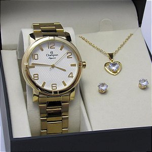 Kit Relógio Champion Feminino CN25181W Colar + Brincos