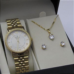 Kit Relógio Champion Feminino CN25190W Colar + Brincos