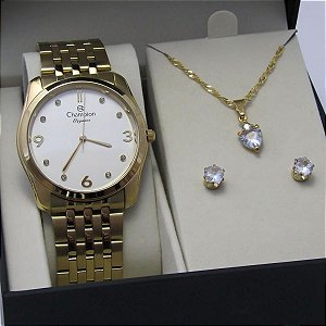 Kit Relógio Champion Feminino CN25341W Colar + Brincos