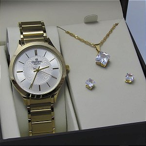 Kit Relógio Champion Feminino CN25645W Colar + Brincos