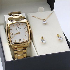 Kit Relógio Champion Feminino CN25412W Colar + Brincos