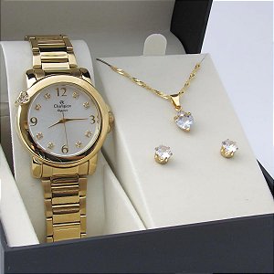 Kit Relógio Champion Feminino CN27161W Colar + Brincos