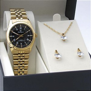 Kit Relógio Champion Feminino CH24777D  Colar + Brincos