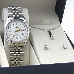Kit Relógio Champion Feminino CH24777N Colar + Brincos