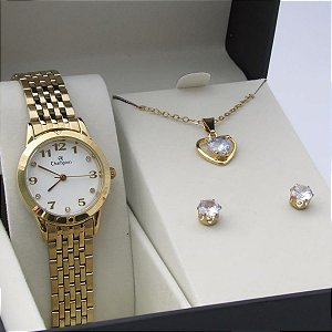 Kit Relógio Champion Feminino CH24866W Colar + Brincos