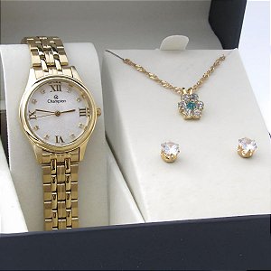 Kit Relógio Champion Feminino CH24900W Colar + Brincos
