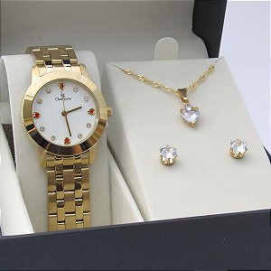 Kit Relógio Champion Feminino CH26711C Colar + Brincos