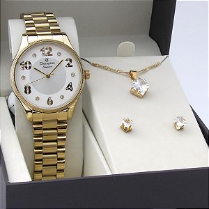 Kit Relógio Champion Feminino CN24002W Colar + Brincos