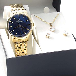Kit Relógio Champion Feminino CN27734A Colar + Brincos