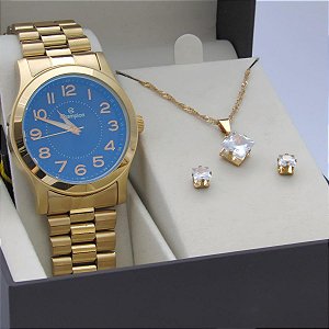 Kit Relógio Champion Feminino CN28848C Colar + Brincos