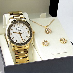 Kit Relógio Champion Feminino CN29687W com Colar e Brincos
