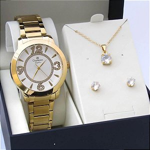 Kit Relógio Champion Feminino CN24904W com Colar e Brincos