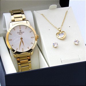 Kit Relógio Champion Feminino CN25261W com Colar e Brincos
