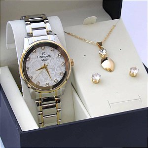 Kit Relógio Champion Feminino CN27410C com Colar e Brincos