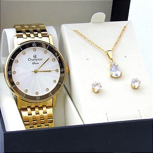Kit Relógio Champion Feminino CN29703W com Colar e Brincos