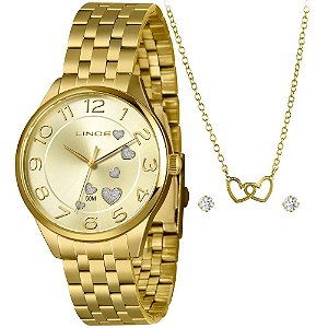 Kit Relógio Feminino Lince Dourado LRGH245L40 K0E6C2KX