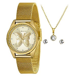 Kit Relógio Feminino Lince Dourado LRGJ146L KN94C1KX