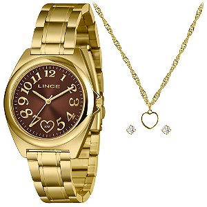 Kit Relógio Feminino Lince Dourado LRGM051L38 K0HNN2KX