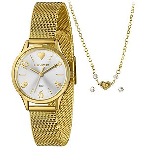 Relógio Lince Feminino Dourado Kit Coração – LRGH242L30