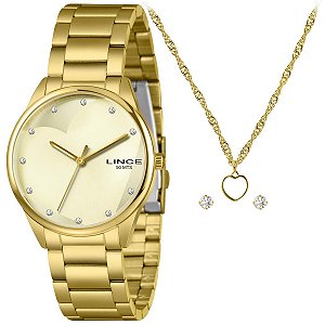 Relógio Lince Feminino Dourado Kit Coração – LRGH244L40