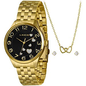 Relógio Lince Feminino Dourado Kit Corações – LRGH245L40