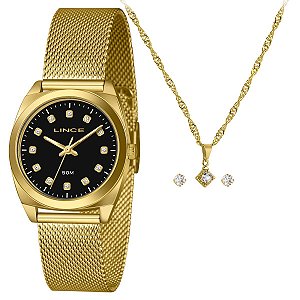 Relógio Lince Feminino Dourado Kit Colar – LRGH276L34