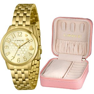 Relógio Lince Feminino Dourado Estojo Organizador LRGM044L38