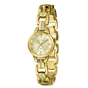 Relógio Lince Feminino Dourado Elegance Cristais LRGM067L25