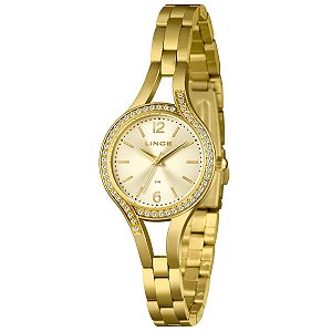 Relógio Lince Feminino Dourado Cristais Elegance LRGM070L30