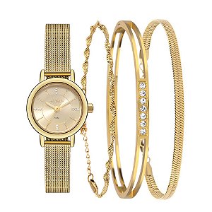 Kit Relógio Euro Feminino Elegante Dourado EU2036YWH/K4D