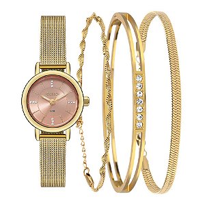Kit Relógio Euro Feminino Elegante Dourado EU2036YWH/K4M
