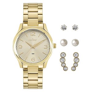 Kit Relógio Condor Feminino Dia A Dia Dourado CO2035ODC/K4X