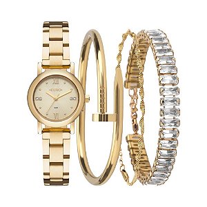 Kit Relógio Euro Feminino Mix Elegante Dourado - EU2035ZDP/K4D