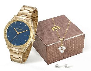 Relógio Mondaine Feminino 53538LPMVDE2K3 + Colar e brincos