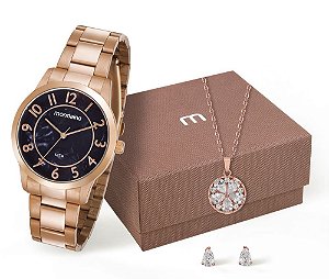 Relógio Mondaine Feminino 53638LPMVRE1K8 + colar e brincos