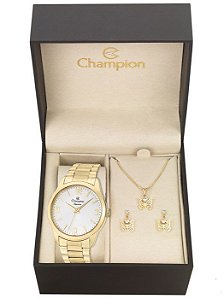 Kit Relógio Champion Elegance Feminino CN26153W com Colar e Brincos