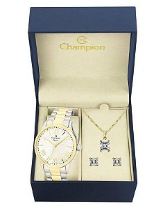 Kit Relógio Champion Elegance Feminino CN27796D com Colar e Brincos