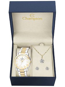 Kit Relógio Champion Elegance Feminino CN26144C com Colar e Brincos