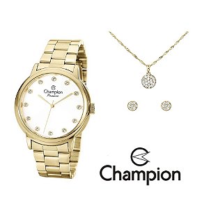 Kit Relógio Champion Elegance Feminino CN29874W com Colar e Brincos