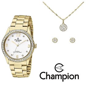 Kit Relógio Champion Passion Feminino CN28893W com Colar e Brincos