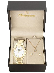 Kit Relógio Champion Elegance Feminino CN26242W com Colar e Brincos