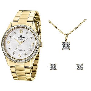 Kit Relógio Champion Passion Feminino CN28884D com Colar e Brincos