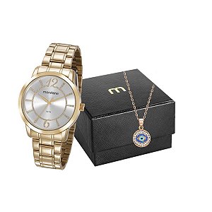 Kit Relógio Mondaine Feminino 83431LPMVDE1K4 com colar